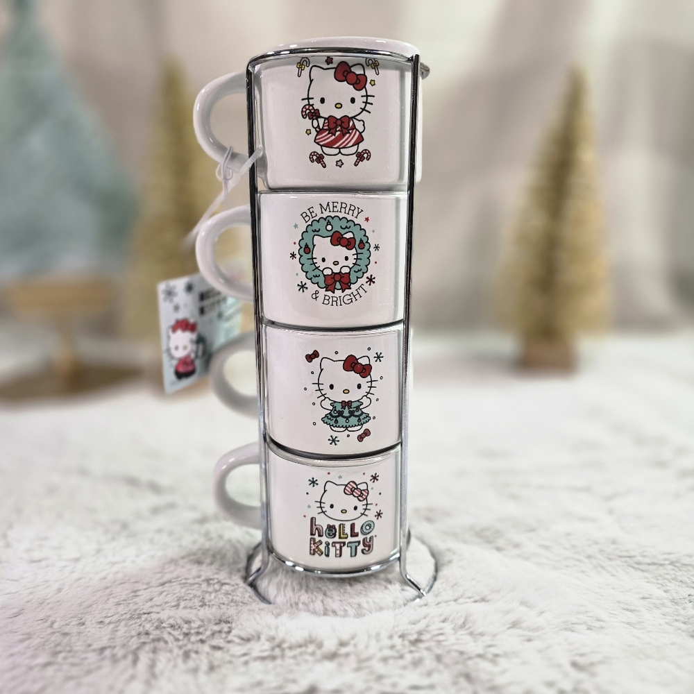 Sanrio Hello Kitty 3oz Christmas Holiday Espresso Stacked Mugs Set Of 4